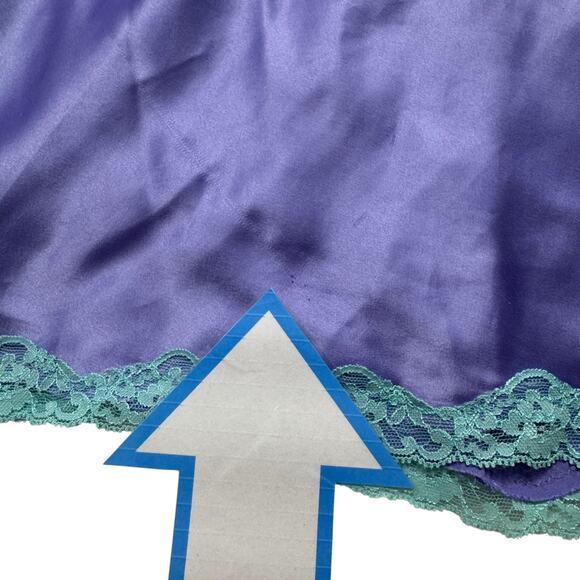 VICTORIAS SECRET Y2K Purple Teal Satin Lace Trimmed Dress Nightgown Size Medium - Picture 10 of 11